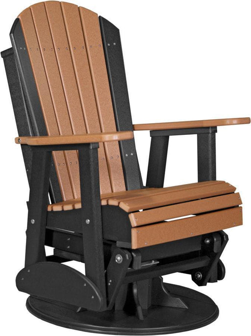 LuxCraft Luxcraft Cedar Adirondack Recycled Plastic Swivel Glider Chair Cedar on Black Glider Chair 2ARSCEOB