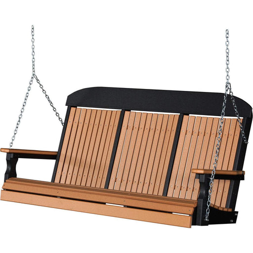 LuxCraft LuxCraft Cedar Classic Highback 5ft. Recycled Plastic Porch Swing With Cup Holder Cedar On Black / Classic Porch Swing Porch Swing 5CPSCB
