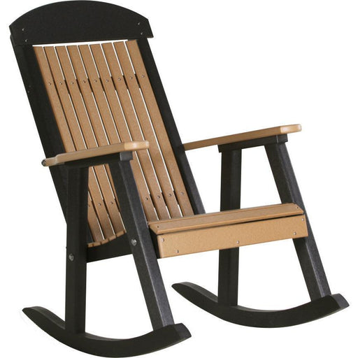 LuxCraft LuxCraft Cedar Classic Traditional Recycled Plastic Porch Rocking Chair (2 Chairs) Cedar On Black Rocking Chair PPRCB
