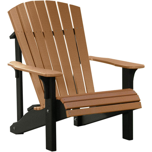LuxCraft LuxCraft Cedar Deluxe Recycled Plastic Adirondack Chair With Cup Holder Cedar On Black Adirondack Deck Chair PDACCB