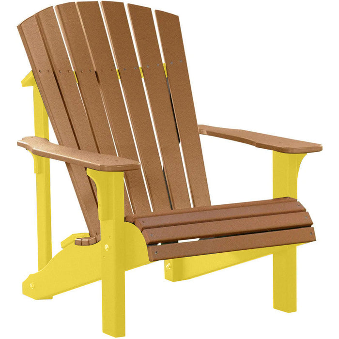 LuxCraft LuxCraft Cedar Deluxe Recycled Plastic Adirondack Chair With Cup Holder Cedar on Yellow Adirondack Deck Chair PDACCY-CH