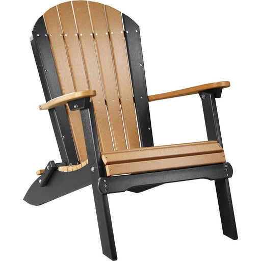 LuxCraft LuxCraft Cedar Folding Recycled Plastic Adirondack Chair With Cup Holder Cedar On Black Adirondack Deck Chair PFACCB