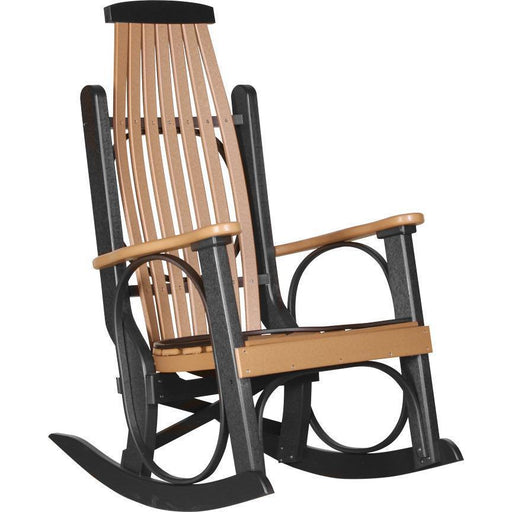 LuxCraft LuxCraft Cedar Grandpa's Recycled Plastic Rocking Chair (2 Chairs) With Cup Holder Cedar On Black Rocking Chair PGRCB