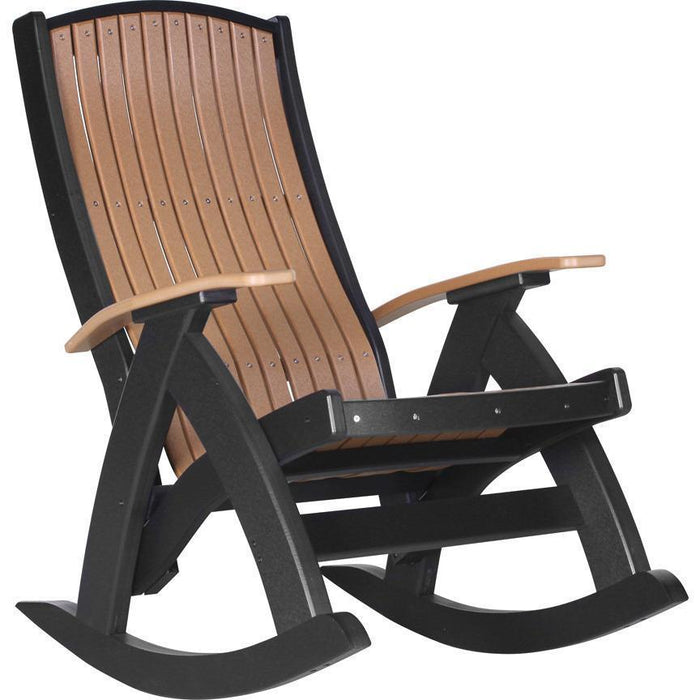 LuxCraft LuxCraft Cedar Recycled Plastic Comfort Porch Rocking Chair With Cup Holder Cedar On Black Rocking Chair PCRCB