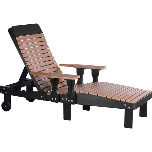 LuxCraft LuxCraft Cedar Recycled Plastic Lounge Chair With Cup Holder Cedar On Black Adirondack Deck Chair PLCCB