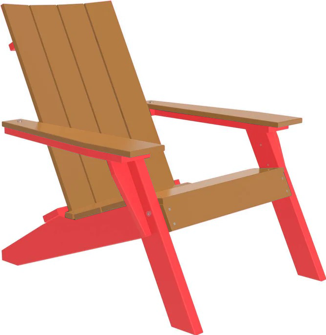 LuxCraft Luxcraft Cedar Urban Adirondack Chair With Cup Holder Cedar on Red Adirondack Deck Chair