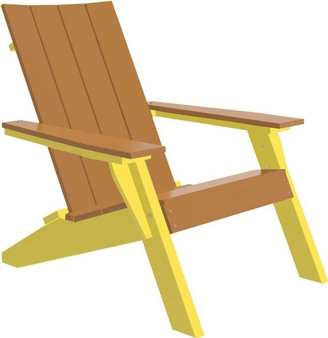 LuxCraft Luxcraft Cedar Urban Adirondack Chair With Cup Holder Cedar on Yellow Adirondack Deck Chair