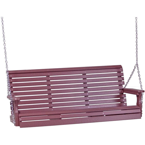 LuxCraft LuxCraft Cherry Rollback 5ft. Recycled Plastic Porch Swing With Cup Holder Cherry Porch Swing 5PPSC