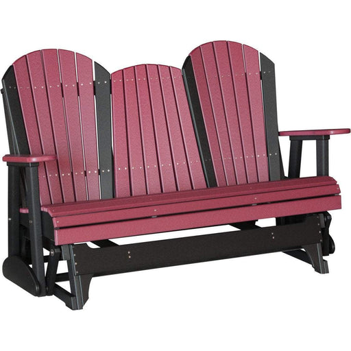 LuxCraft LuxCraft Cherry wood 5 ft. Recycled Plastic Adirondack Outdoor Glider With Cup Holder Cherry wood On Black Adirondack Glider 5APGCWB