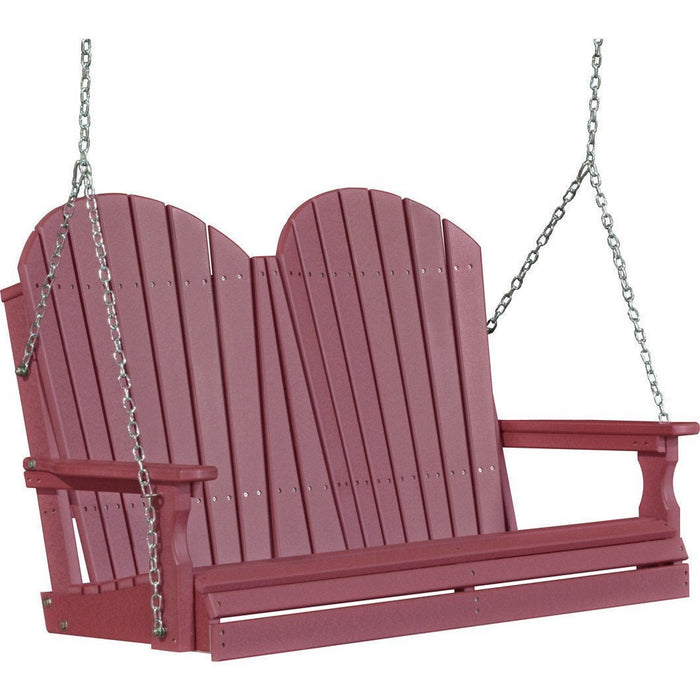 LuxCraft LuxCraft Cherry wood Adirondack 4ft. Recycled Plastic Porch Swing With Cup Holder Cherry wood / Adirondack Porch Swing Porch Swing 4APSCW