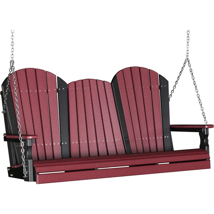 LuxCraft LuxCraft Cherry wood Adirondack 5ft. Recycled Plastic Porch Swing Cherry wood On Black / Adirondack Porch Swing Porch Swing 5APSCWB