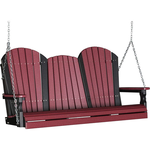 LuxCraft LuxCraft Cherry wood Adirondack 5ft. Recycled Plastic Porch Swing With Cup Holder Cherry wood On Black / Adirondack Porch Swing Porch Swing 5APSCWB