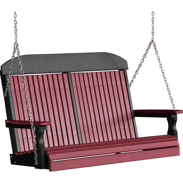 LuxCraft Cherry wood Classic Highback 4ft. Recycled Plastic Porch Swing