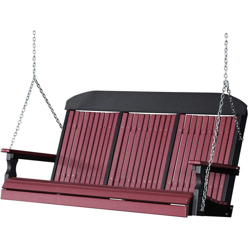 LuxCraft LuxCraft Cherry wood Classic Highback 5ft. Recycled Plastic Porch Swing Cherry wood On Black / Classic Porch Swing Porch Swing 5CPSCWB