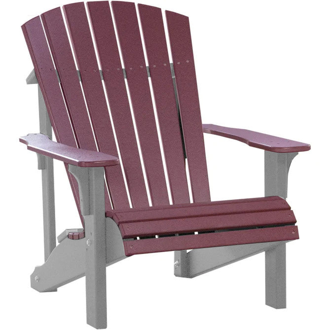 LuxCraft LuxCraft Cherry wood Deluxe Recycled Plastic Adirondack Chair Cherry Wood on Dove Gray Adirondack Deck Chair PDACCWDG-CH