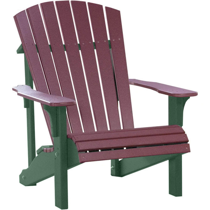 LuxCraft LuxCraft Cherry wood Deluxe Recycled Plastic Adirondack Chair Cherry Wood on Green Adirondack Deck Chair