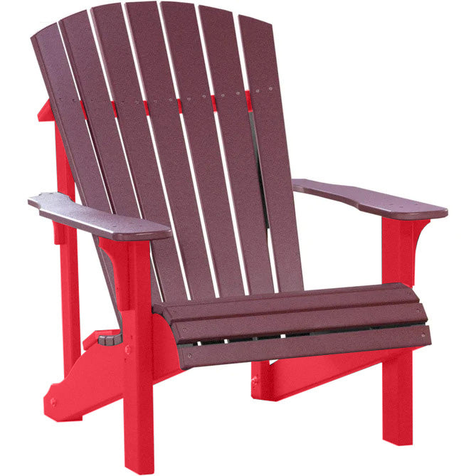 LuxCraft LuxCraft Cherry wood Deluxe Recycled Plastic Adirondack Chair Cherry Wood on Red Adirondack Deck Chair