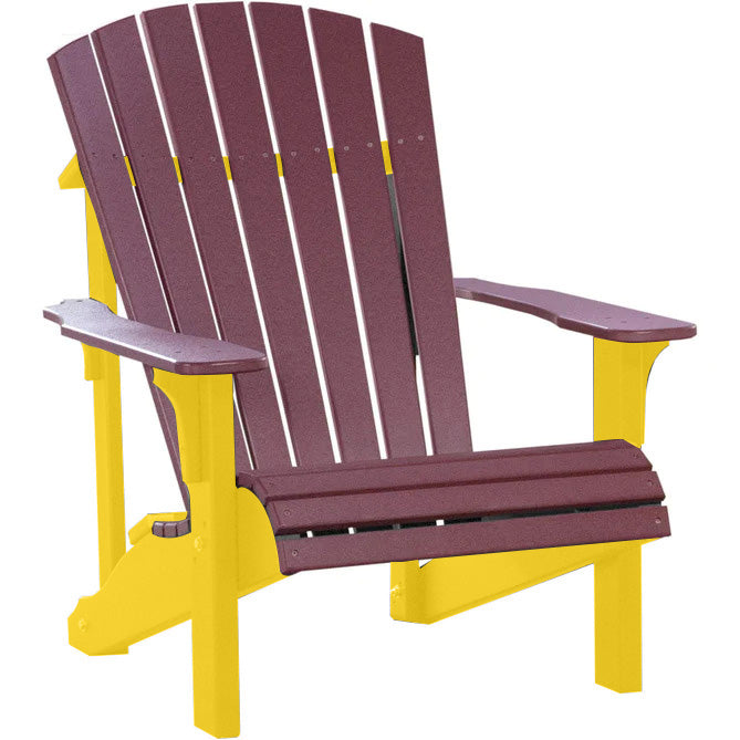 LuxCraft LuxCraft Cherry wood Deluxe Recycled Plastic Adirondack Chair Cherry Wood on Yellow Adirondack Deck Chair PDACCWY-CH