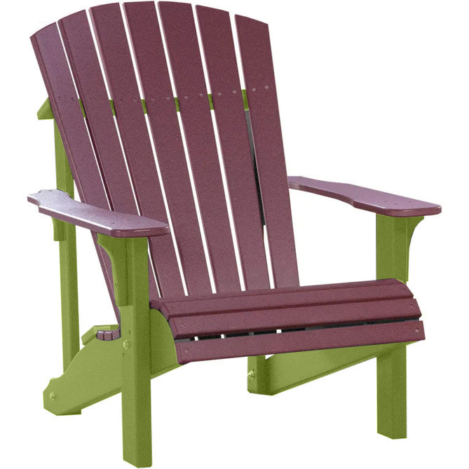 LuxCraft LuxCraft Cherry wood Deluxe Recycled Plastic Adirondack Chair With Cup Holder Cherry Wood on Lime Green Adirondack Deck Chair PDACCWLG-CH