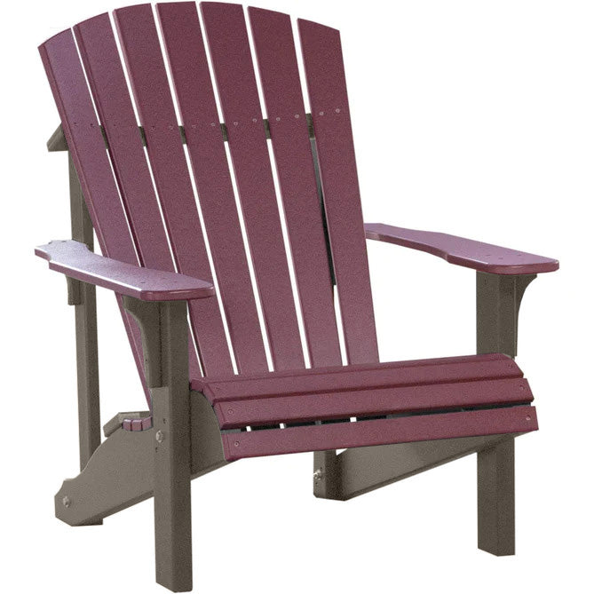 LuxCraft LuxCraft Cherry wood Deluxe Recycled Plastic Adirondack Chair With Cup Holder Cherry Wood on Weatherwood Adirondack Deck Chair