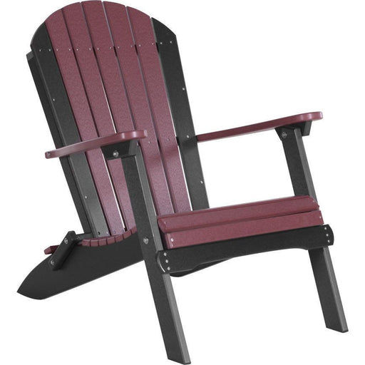 LuxCraft LuxCraft Cherry wood Folding Recycled Plastic Adirondack Chair With Cup Holder Cherry wood On Black Adirondack Deck Chair PFACCWB