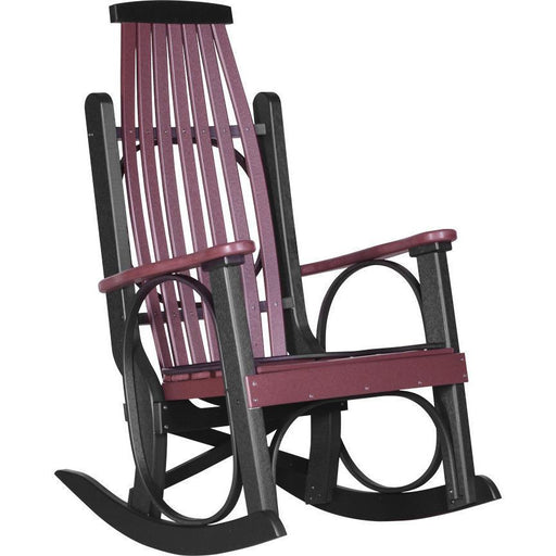 LuxCraft LuxCraft Cherry wood Grandpa's Recycled Plastic Rocking Chair (2 Chairs) With Cup Holder Cherry wood On Black Rocking Chair PGRCWB