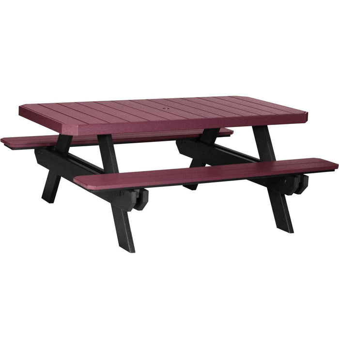 LuxCraft LuxCraft Cherry wood Recycled Plastic 6' Rectangular Picnic Table With Cup Holder Cherry wood On Black Tables P6RPTCWB