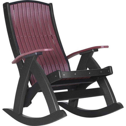 LuxCraft LuxCraft Cherry wood Recycled Plastic Comfort Porch Rocking Chair With Cup Holder Cherry wood On Black Rocking Chair PCRCWB
