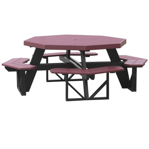 LuxCraft LuxCraft Cherry wood Recycled Plastic Octagon Picnic Table With Cup Holder Cherry wood On Black Tables POPTCWB