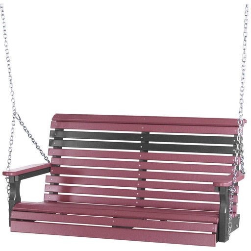 LuxCraft LuxCraft Cherry wood Rollback 4ft. Recycled Plastic Porch Swing Cherry wood On Black Porch Swing 4PPSCWB