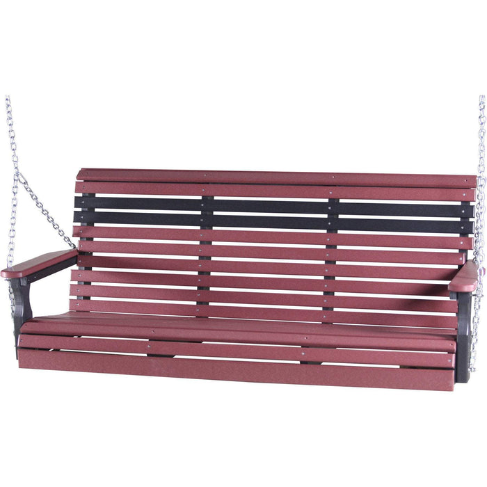 LuxCraft LuxCraft Cherry wood Rollback 5ft. Recycled Plastic Porch Swing Cherry wood On Black Porch Swing 5PPSCWB