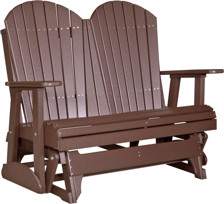 LuxCraft LuxCraft Chestnut Brown 4 ft. Recycled Plastic Adirondack Outdoor Glider With Cup Holder Chestnut Brown Adirondack Glider 4APGCBR