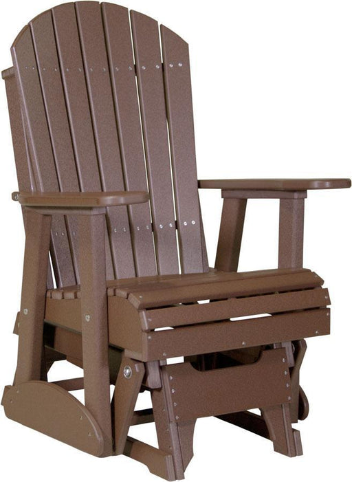 LuxCraft LuxCraft Chestnut Brown Adirondack Recycled Plastic 2 Foot Glider Chair With Cup Holder Chestnut Brown Glider Chair 2APGCBR
