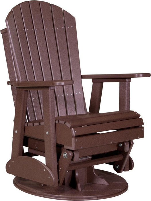 LuxCraft Luxcraft Chestnut Brown Adirondack Recycled Plastic Swivel Glider Chair With Cup Holder Chestnut Brown Glider Chair 2ARSCWestnutBrown