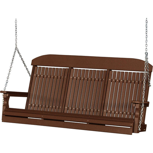 LuxCraft LuxCraft Chestnut Brown Classic Highback 5ft. Recycled Plastic Porch Swing With Cup Holder Chestnut Brown / Classic Porch Swing Porch Swing 5CPSCBR