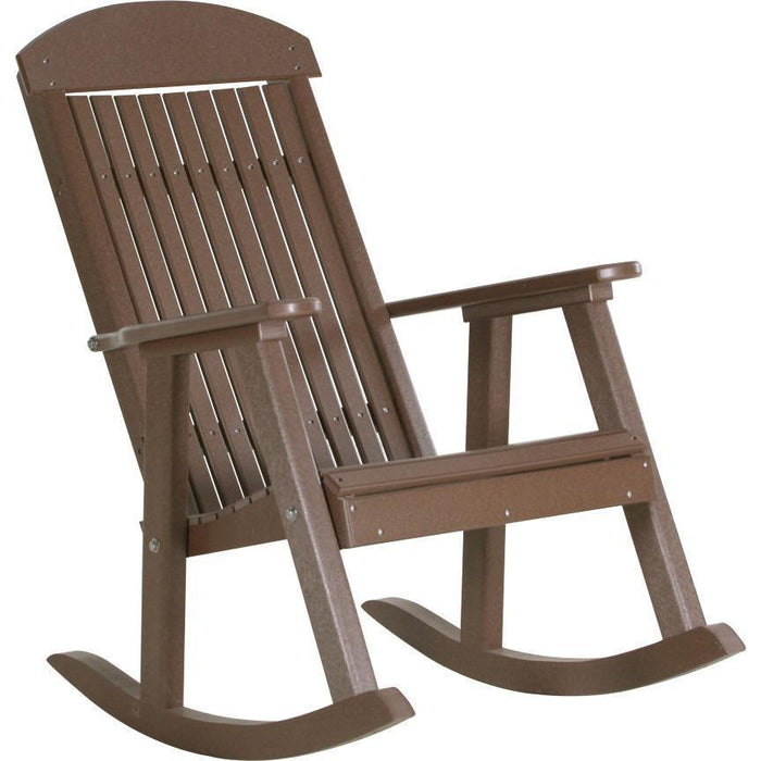 LuxCraft LuxCraft Chestnut Brown Classic Traditional Recycled Plastic Porch Rocking Chair (2 Chairs) With Cup Holder Chestnut Brown Rocking Chair PPRCBR