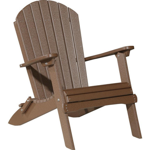 LuxCraft LuxCraft Chestnut Brown Folding Recycled Plastic Adirondack Chair With Cup Holder Chestnut Brown Adirondack Deck Chair PFACCBR