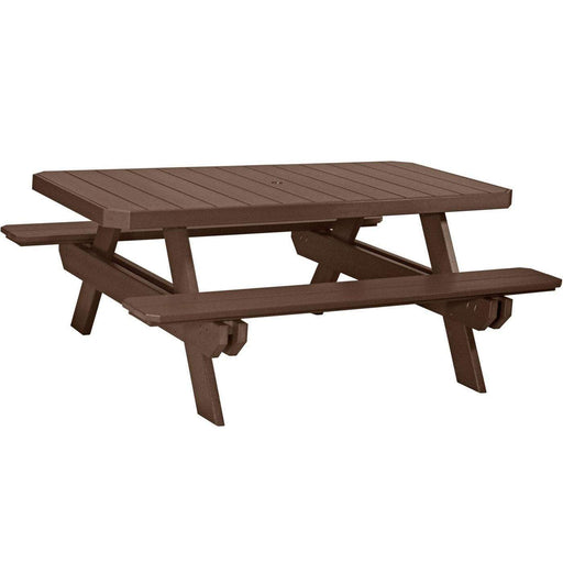 LuxCraft LuxCraft Chestnut Brown Recycled Plastic 6' Rectangular Picnic Table With Cup Holder Chestnut Brown Tables P6RPTCBR