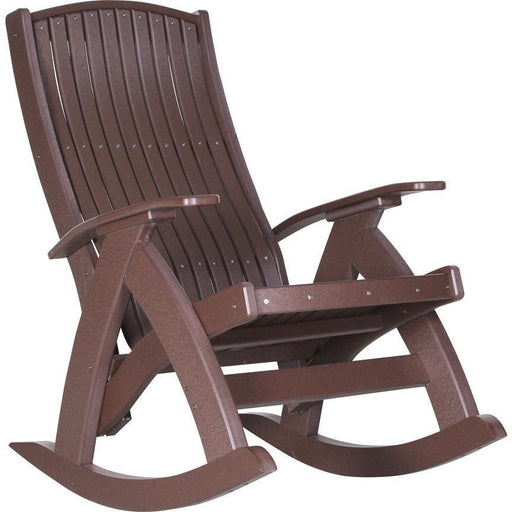 LuxCraft LuxCraft Chestnut Brown Recycled Plastic Comfort Porch Rocking Chair With Cup Holder Chestnut Brown Rocking Chair PCRCBR
