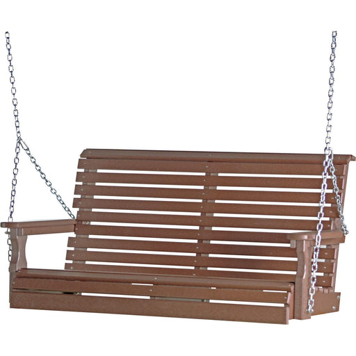 LuxCraft LuxCraft Chestnut Brown Rollback 4ft. Recycled Plastic Porch Swing Chestnut Brown Porch Swing 4PPSCBR