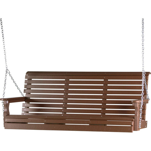 LuxCraft LuxCraft Chestnut Brown Rollback 5ft. Recycled Plastic Porch Swing With Cup Holder Chestnut Brown Porch Swing 5PPSCBR