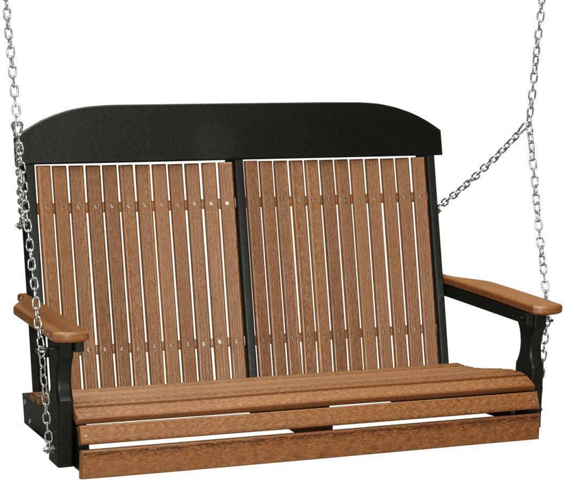 LuxCraft LuxCraft Classic Highback 4ft. Recycled Plastic Porch Swing Antique Mahogany on Black Poly Porch Swing 4CPSAMB
