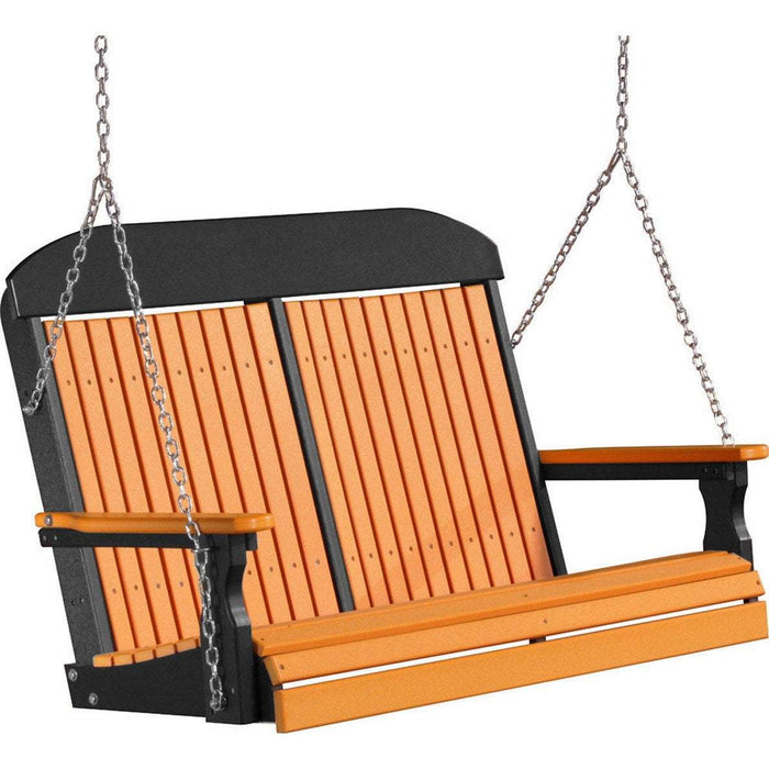 LuxCraft LuxCraft Classic Highback 4ft. Recycled Plastic Porch Swing Tangerine On Black Poly Porch Swing 4CPSTB