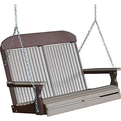 LuxCraft LuxCraft Classic Highback 4ft. Recycled Plastic Porch Swing Weather Wood On Chestnut Brown Poly Porch Swing 4CPSWWCBR