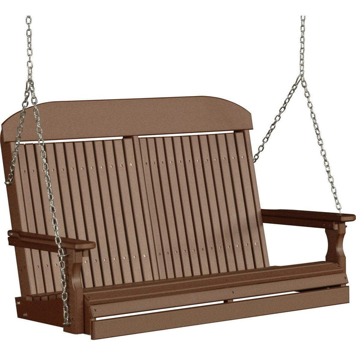 LuxCraft LuxCraft Classic Highback 4ft. Recycled Plastic Porch Swing With Cup Holder Chestnut Brown Porch Swing 4CPSCBR
