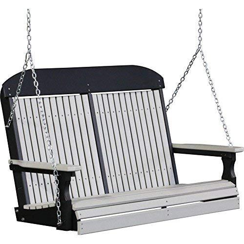 LuxCraft LuxCraft Classic Highback 4ft. Recycled Plastic Porch Swing With Cup Holder Dove Gray On Black Porch Swing 4CPSDGB