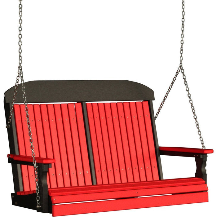 LuxCraft LuxCraft Classic Highback 4ft. Recycled Plastic Porch Swing With Cup Holder Red On Black Porch Swing 4CPSRB