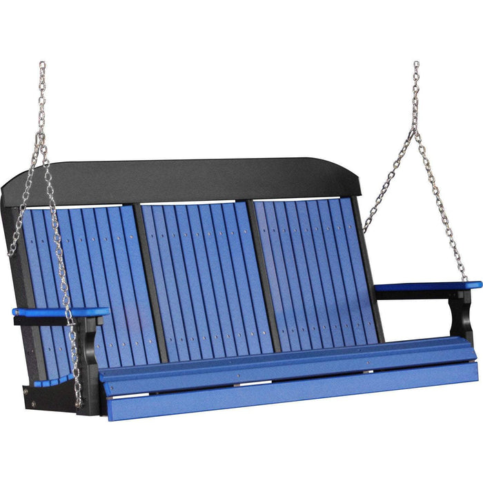 LuxCraft LuxCraft Classic Highback 5ft. Recycled Plastic Porch Swing Blue On Black / Classic Porch Swing 5CPSBB