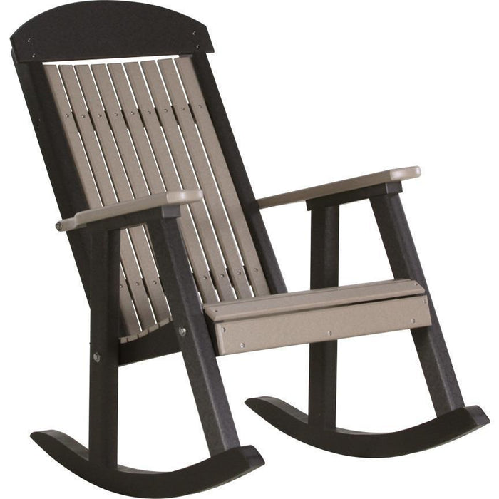 LuxCraft LuxCraft Classic Traditional Recycled Plastic Porch Rocking Chair (2 Chairs) Weatherwood On Black Rocking Chair PPRWWB
