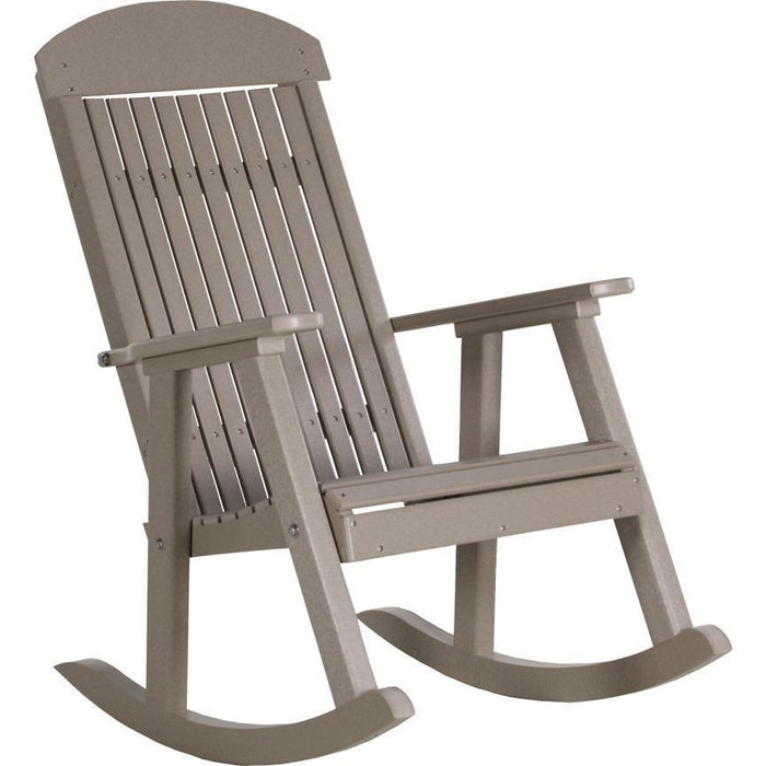 LuxCraft LuxCraft Classic Traditional Recycled Plastic Porch Rocking Chair (2 Chairs) Weatherwood Rocking Chair PPRWW